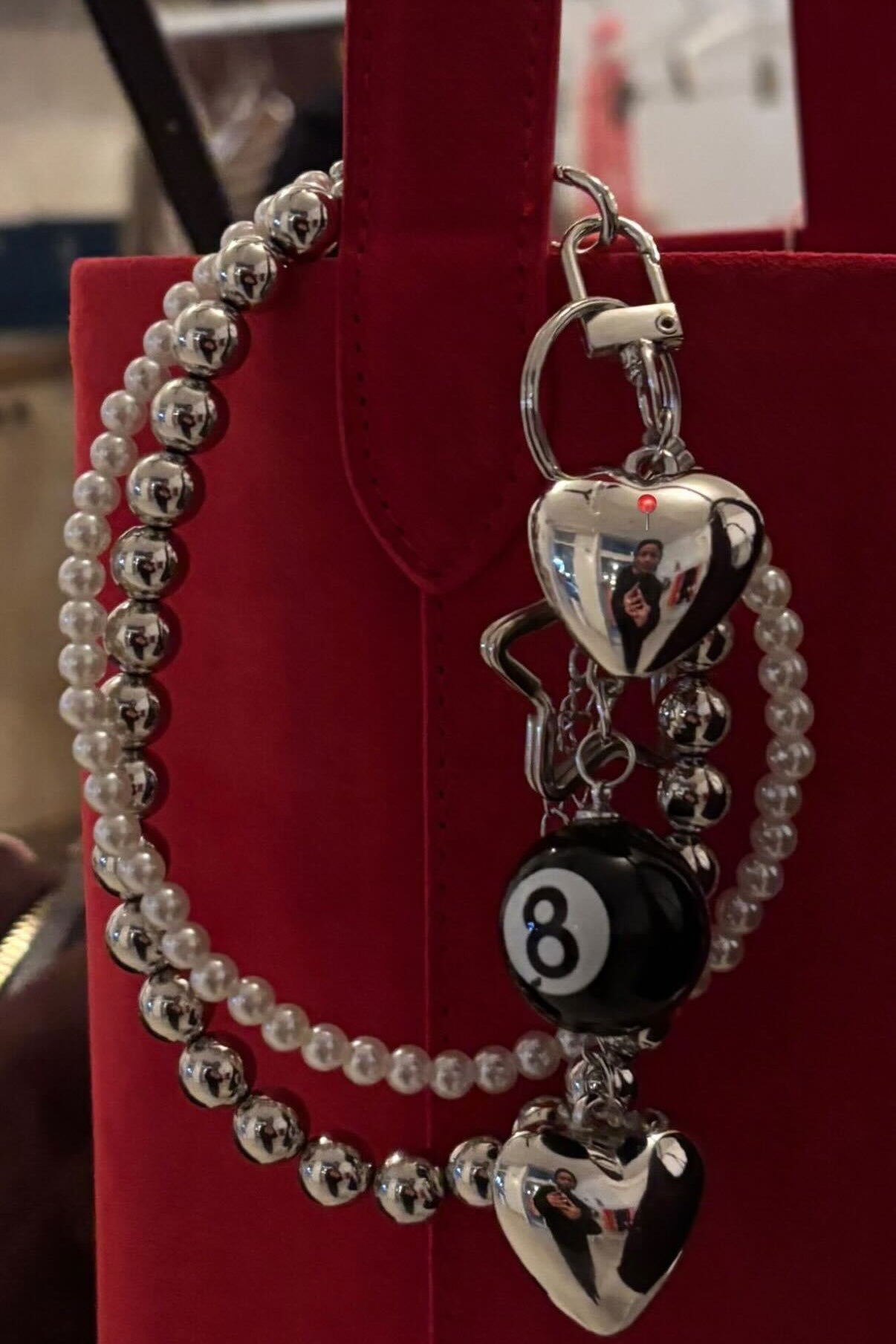 Dual Strand Pearl & Chrome Bag Charm
