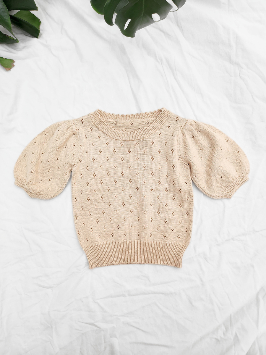 Pointelle Puff Sleeve Sweater Knit