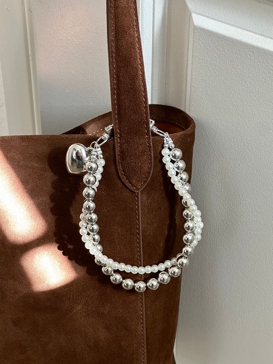 Dual Strand Pearl & Chrome Bag Charm