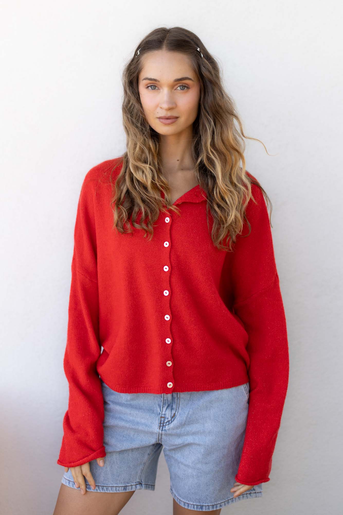 Tomato Red Piper Cardigan