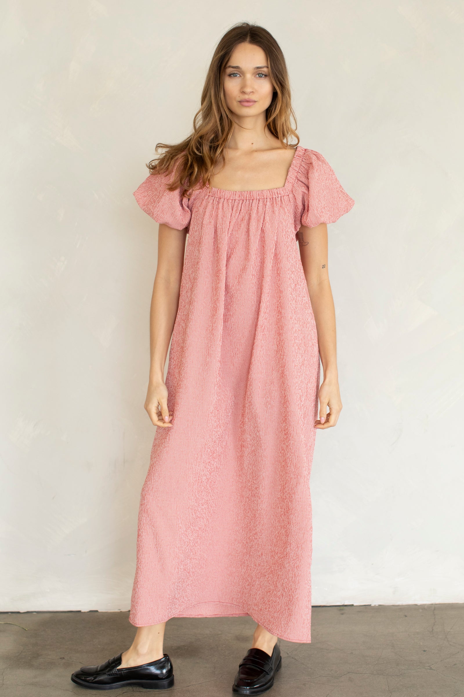 tani eyelet puff sleeve cotton blend maxi dress Petal & Pup Tani Eyelet Puff Sleeve Maxi Dress - Pink