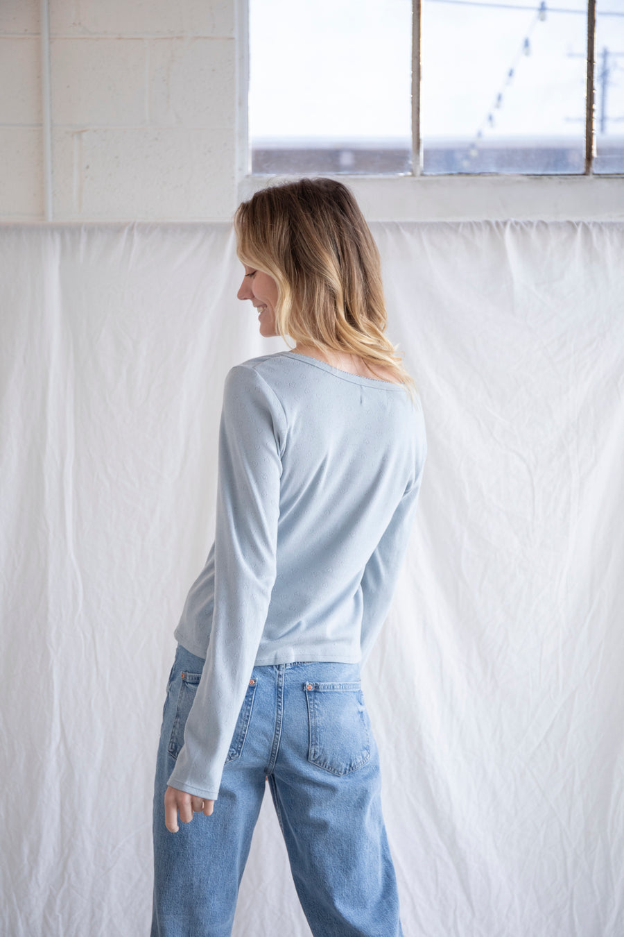 Pointelle Long Sleeve Top