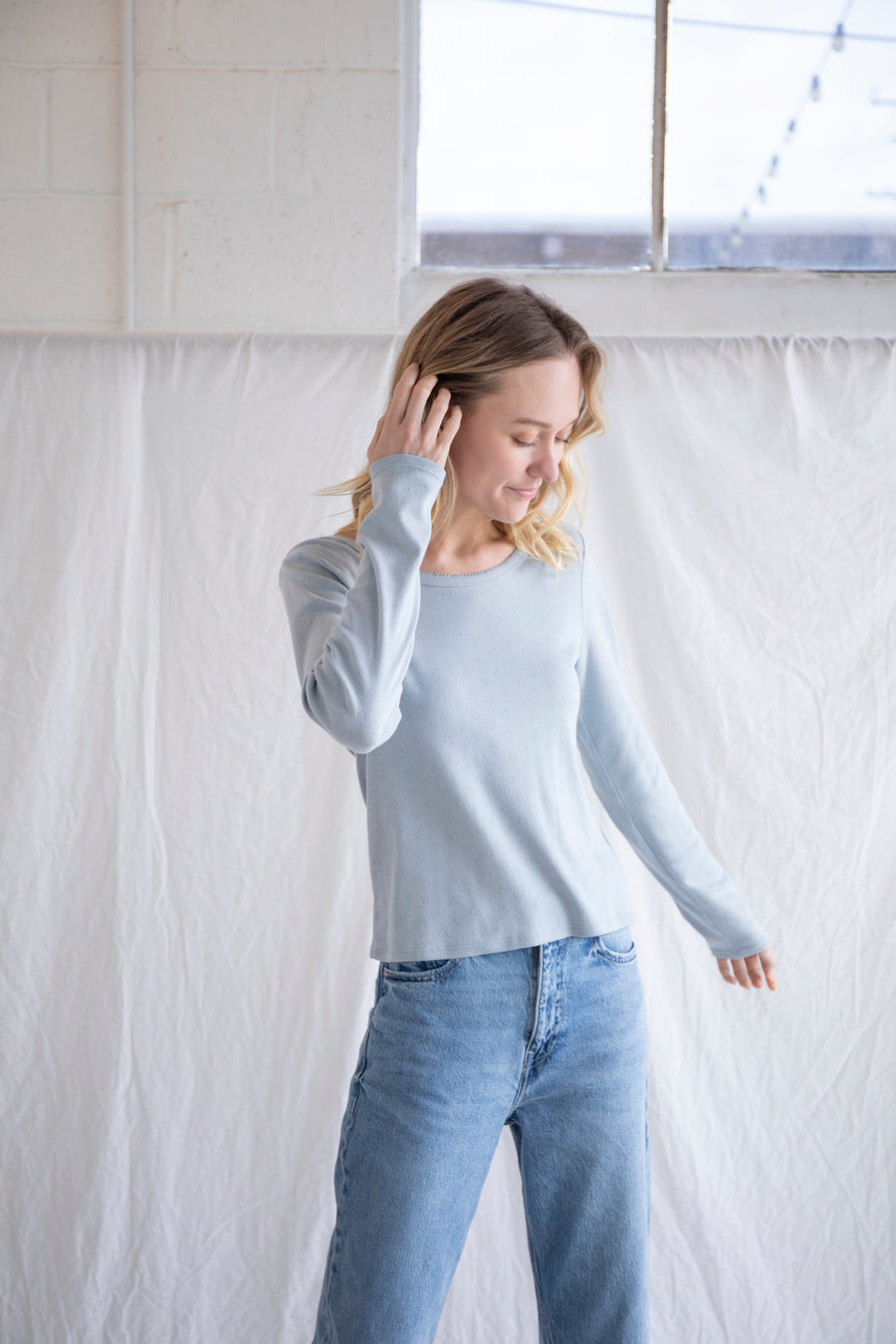 Pointelle Long Sleeve Top