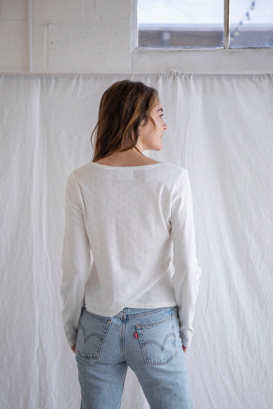 Pointelle Long Sleeve Top