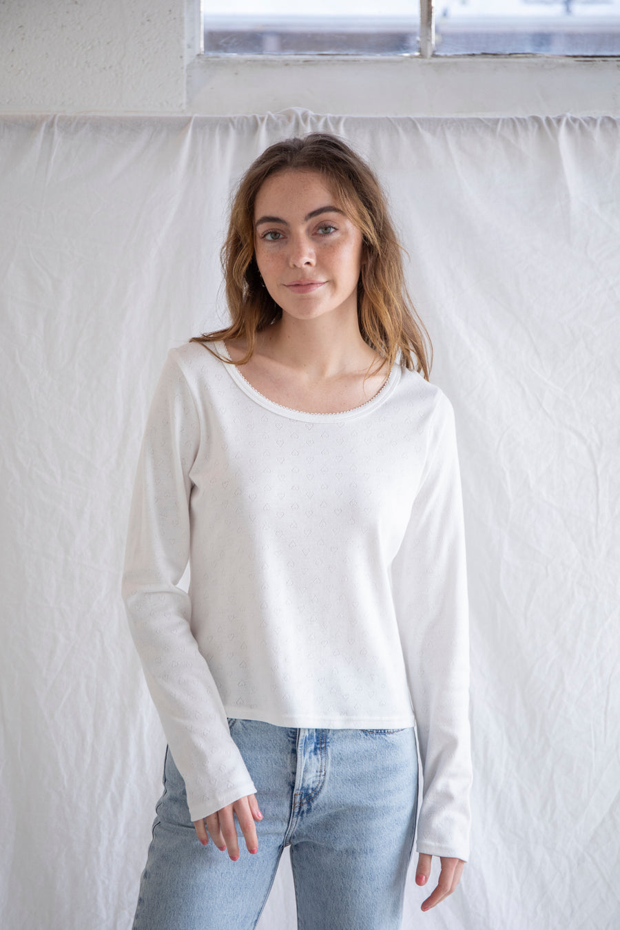 Pointelle Long Sleeve Top