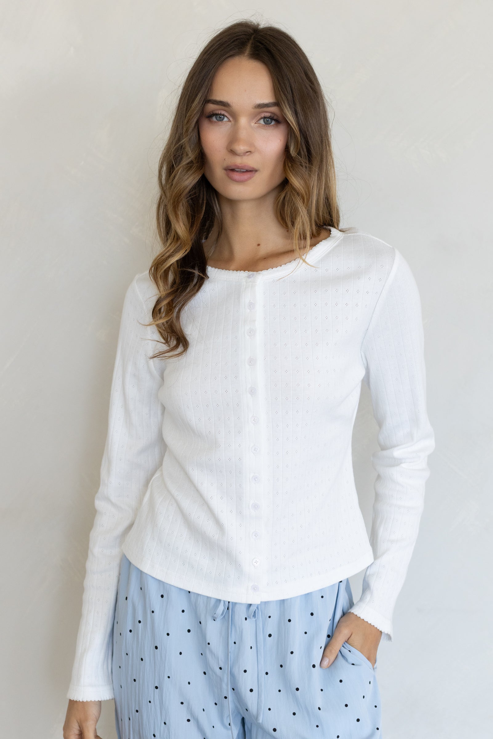 Rina Pointelle Long Sleeve Top