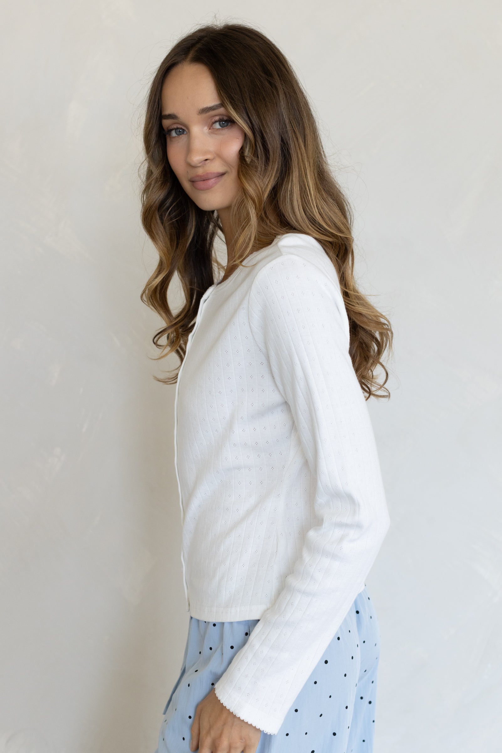Rina Pointelle Long Sleeve Top