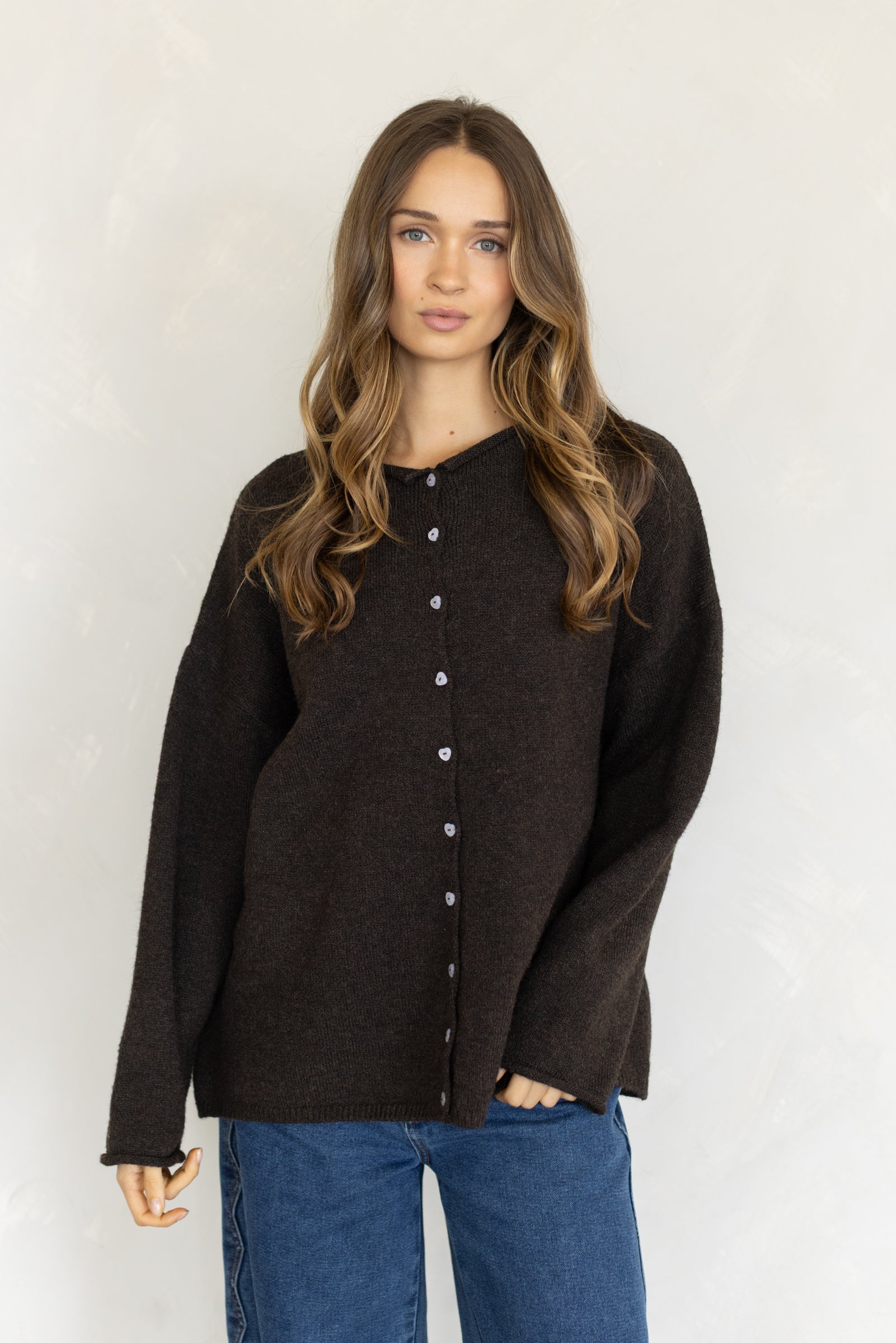 Oversized Heart-Button Cardigan