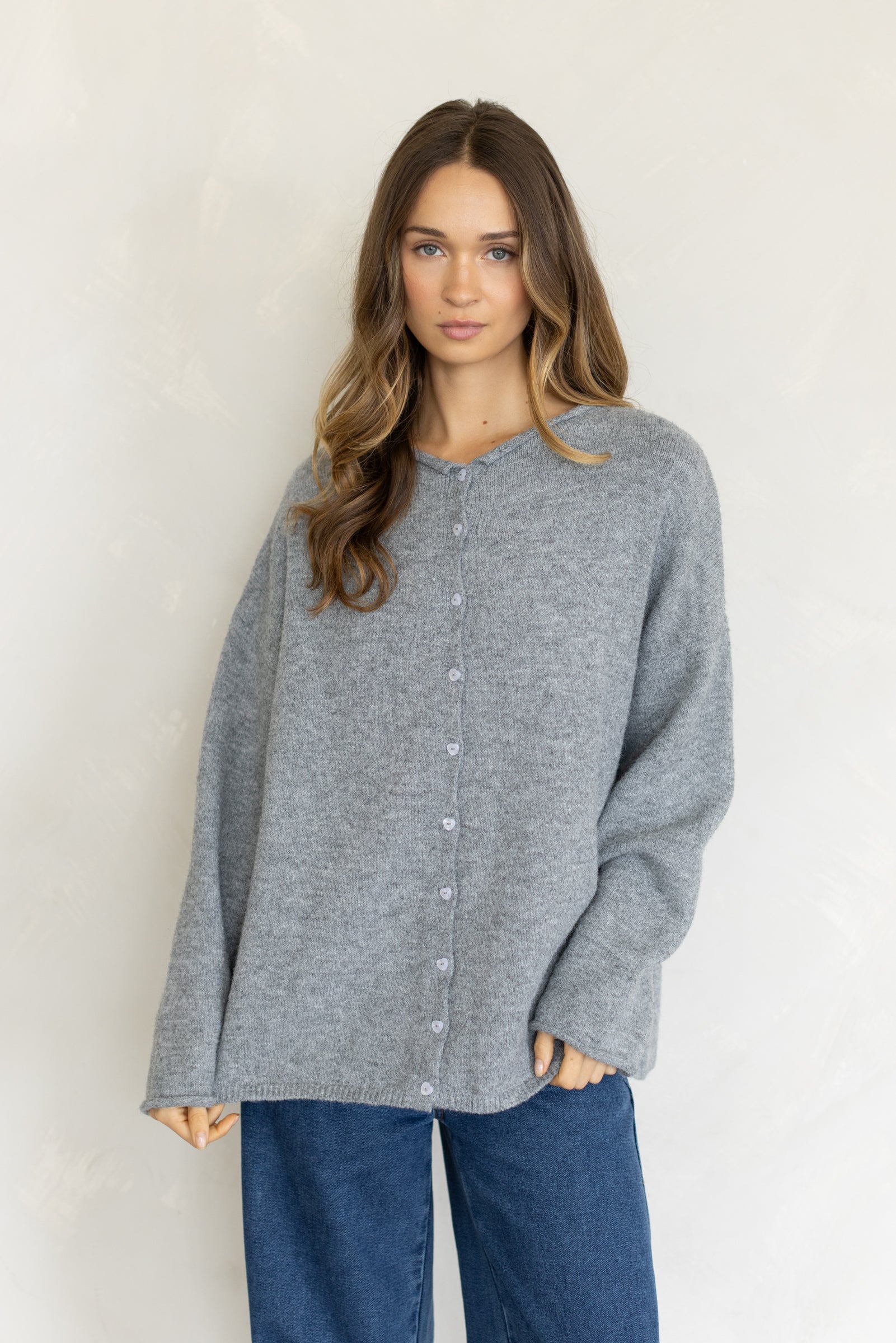 Oversized Heart-Button Cardigan